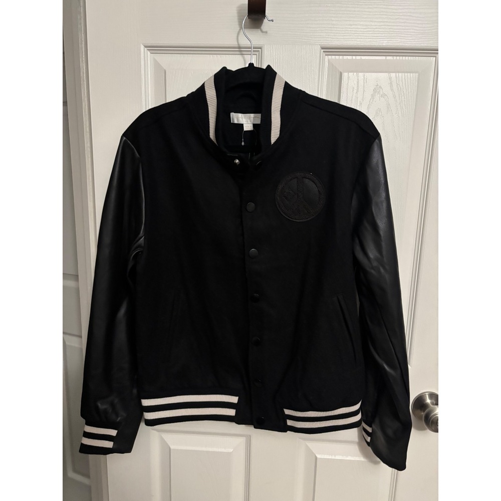 NEW Spiritual Gangster | Black Bomber Jacket‎ Peace Wool Blend Sz S